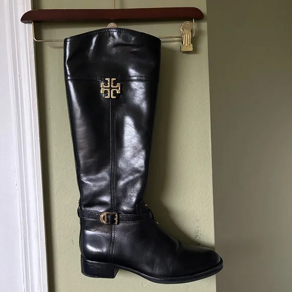 Tory Burch Adeline Women’s Black Leather Riding Boots Sz 8 - Picture 5 of 14